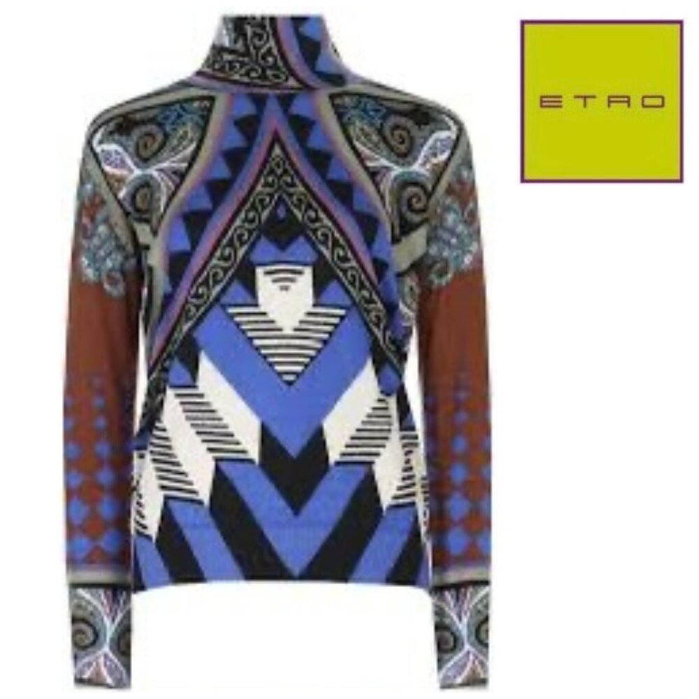 ETRO Multicolor Printed Mock Turtleneck Jumper IT40 - EUC - Picture 4 of 16